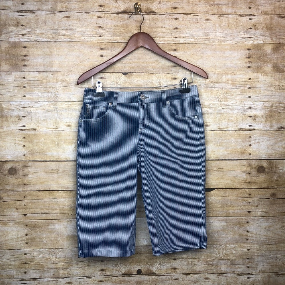 Striped Cotton Bermuda Shorts for Women - Blue